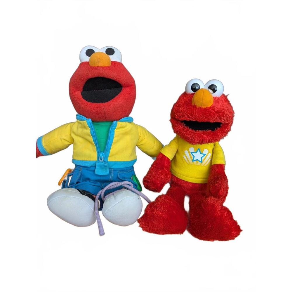 Lot Of 2 Sesame Street Vintage Talking Elmo Dolls- Learn To Dress- Let's Imagine